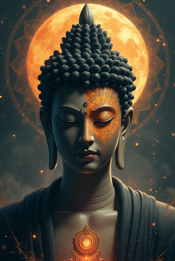 Buddha with Sasuke anime character cursed mark face fully realistic anime looks half and half
