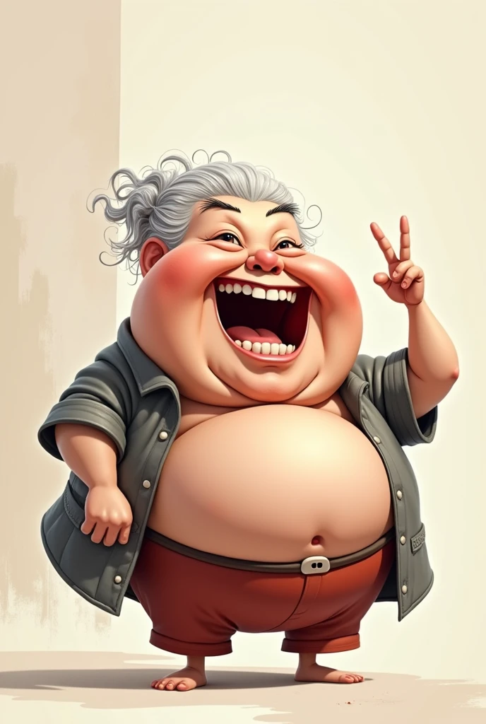 Abstract stick figure style、Chinese Fat Aunt、Exaggerated expressions and movements、Ugly and cute、Silvery-white curls，Generate 8 pictures with different emotions