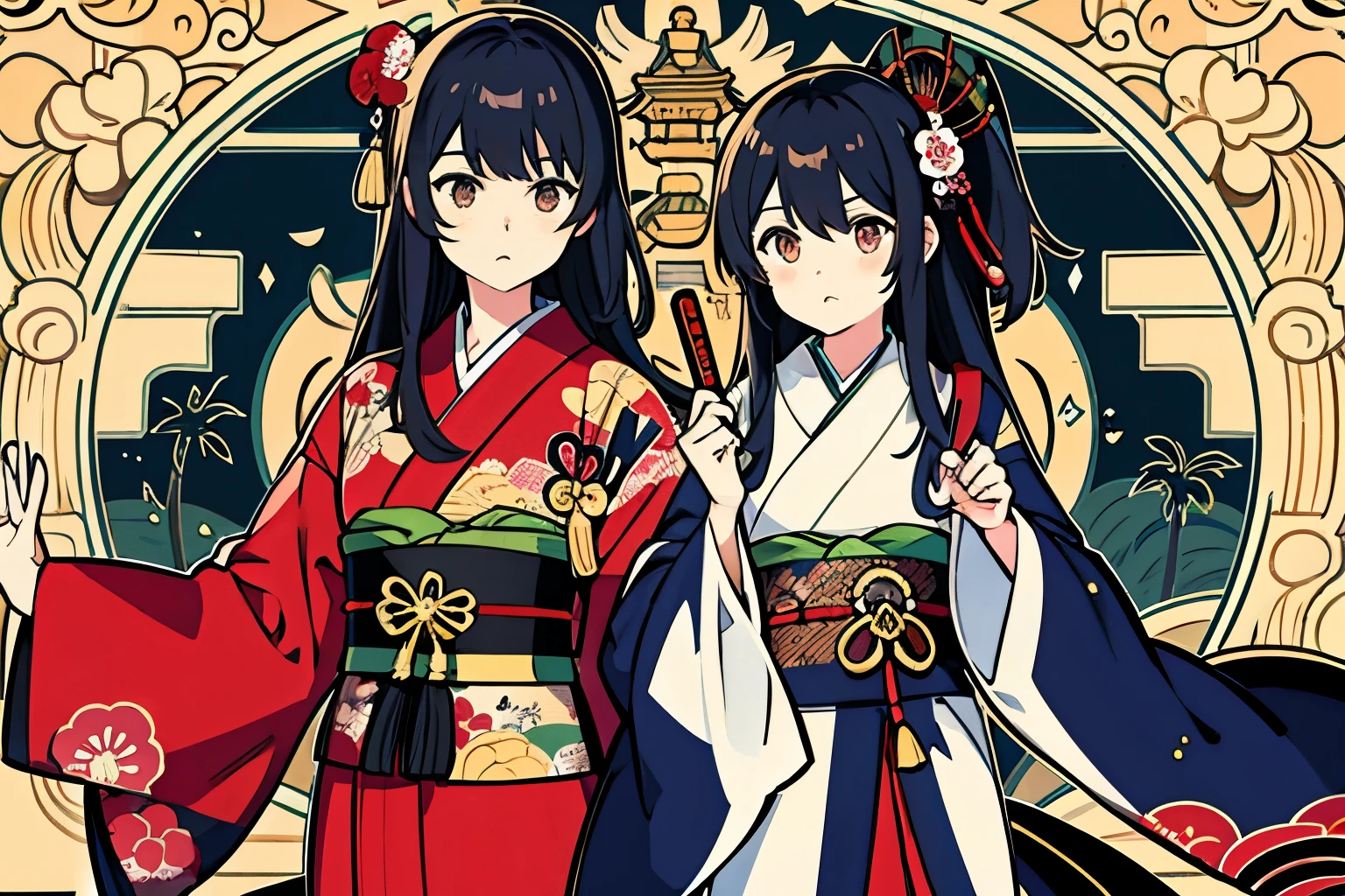 Fighting and Girls、cool、kimono、samurai、knife、Edo Period、Japan