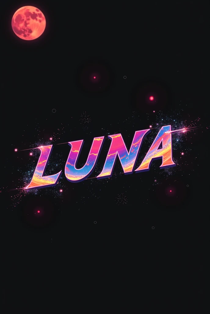 High resolution, logo spelling swiftly “Luna” cool, Jdm theme, anime theme, Cyberpunk vibe name spelling, brand logo, logo for tshirt, brand logo “LUNA”, neon vibes, acid trip vibes, acid trip, shooting stars, acid trip inside “LUNA”, acid trip, hallucinations inside “LUNA”, Waves of hallucinations, splash, waves of futuristic hallucinations, red moon, stars in the background,