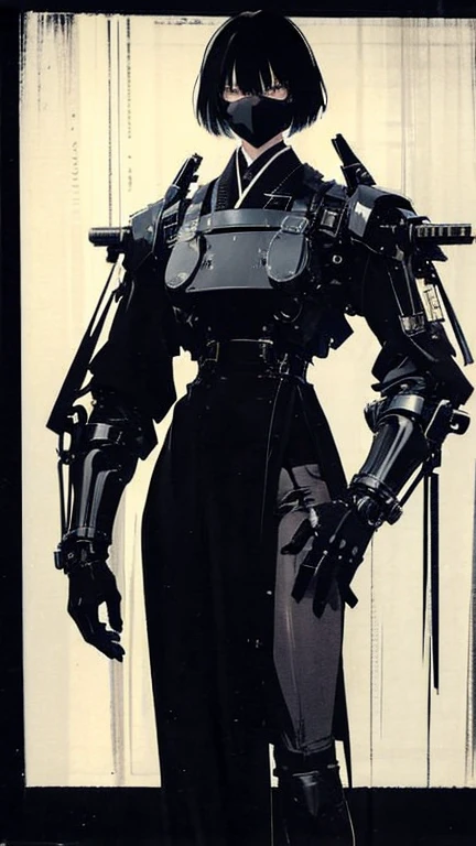 Black Hair、Smiling Face Mask:1.5、Japanese woman in her 30s、Dark Background、One Cool Lady:1.5、night、whole photo、Dark Eyes、Black gloves、Ominous Machine Lifeform、Nihil、Half of his body is made of machinery、Mechanical Man:1.5、Modern clothing:、Creepy、Scary atmosphere