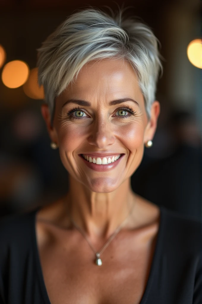 Femme 50 ans, crewcut, sexy, souriante 