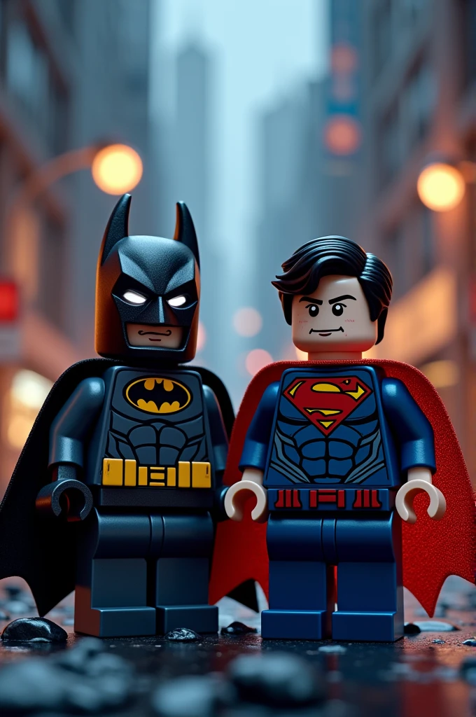 Superman and Batman in lego art, night
