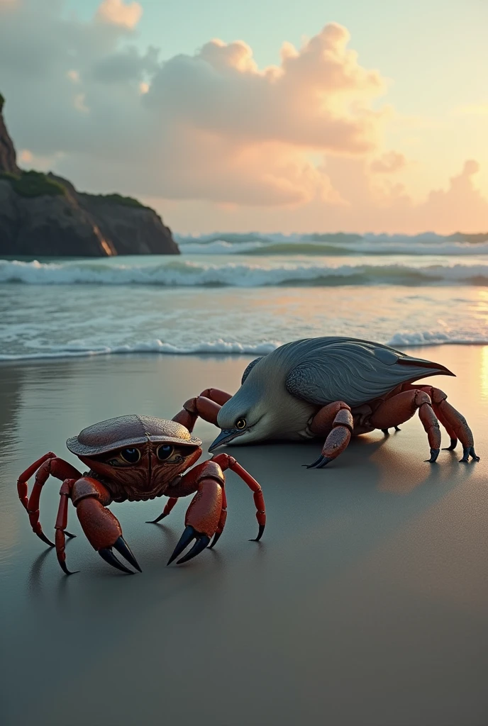 The crab Sitting near the dead heron