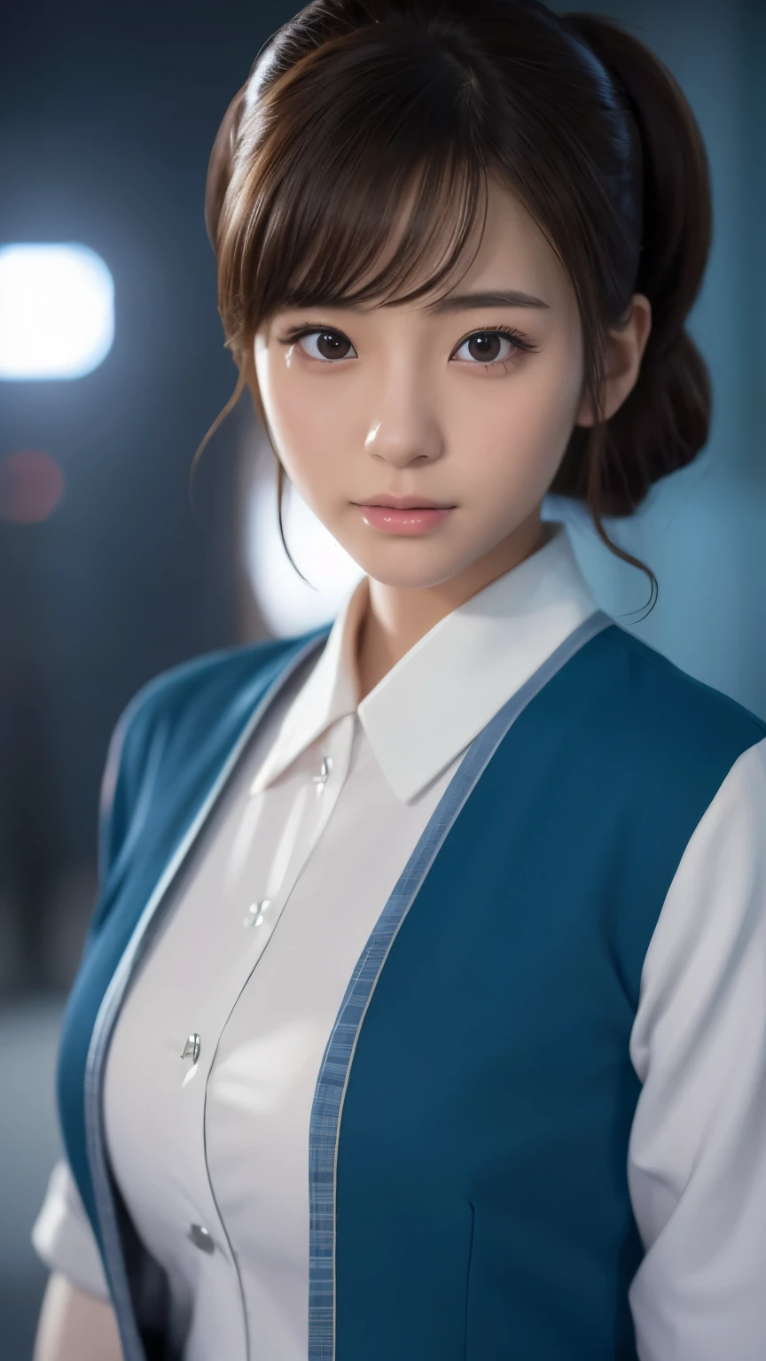 Beautiful young Japanese woman, Around 20 years old, Wearing a stewardess uniform, Very detailedな, 8k resolution, とてもRealistic, Cinema Lighting, Highest quality, masterpiece, Realistic, Physically Based Rendering, Very detailed, Vibrant colors, Professional, Sharp focus, Studio Lighting.Standing facing forward