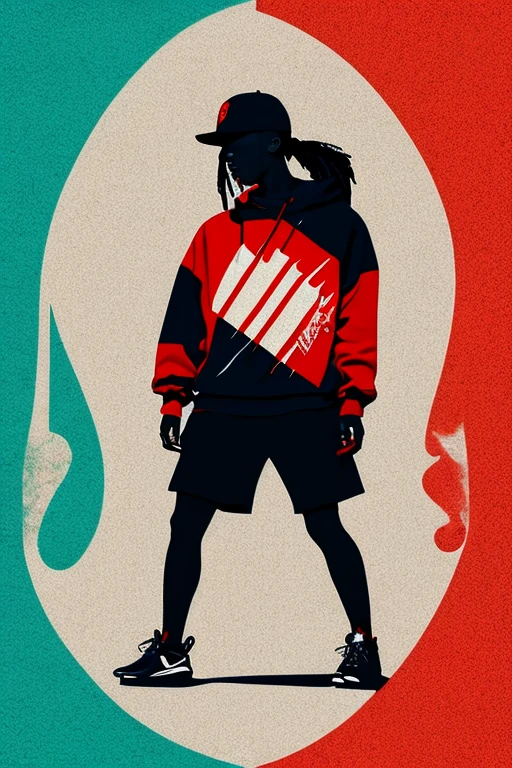 A background filled with scattered musical notes in various sizes and colors、

Creative logo illustration of a silhouette with dreadlocks and red headphones, 
Banksy、
A background completely filled with scattered musical notes in various sizes and colors, covering the entire screen.
singer、microphone、Japanese、

beautiful girl colorful image

Dance hiphop Dance CREW  Waacking Dance

Punking 

black medium hair black medium hair 

Five fingers Baggy clothes Baggy clothes
HIPHOP crew、

the Japanese flag, background,patriotic,minimal,simple,bold colors,graphic,flat design,clean
