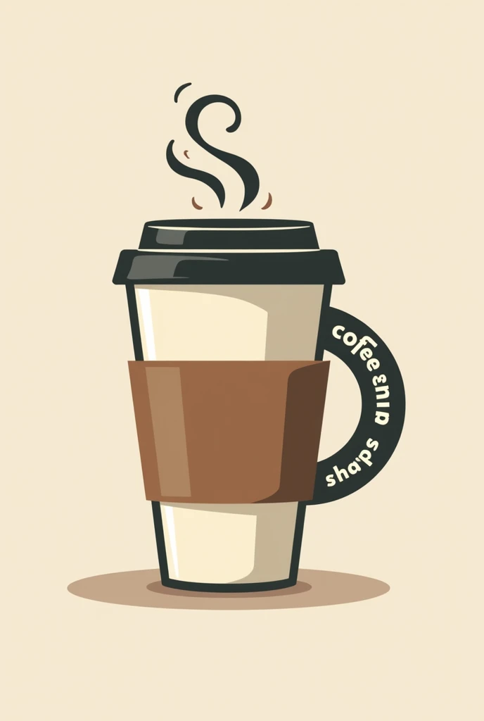 (Coffee shop logo) Starbucks cup inspired, with cover in side, smoke coming out in the cup, and handle says coffee shop