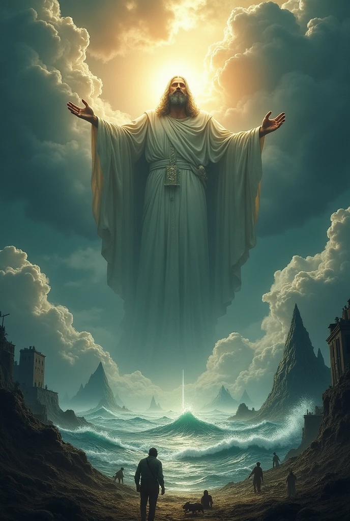 God sends the great flood that destroys every living thing.