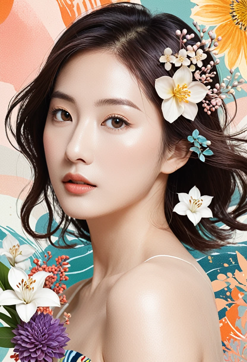 Nature and Flowers々On an abstract background with a motif、This is a work depicting the upper body of a woman.。The woman's expression is calm.、Her long hair is beautifully spread out。The costume is expressed in a gradation of yellow and blue.、The overall effect is a fantastical and dreamy atmosphere.。
The prompt that produced this illustration was、It will likely include the following elements::
Woman's upper body long hair、Calm expressionNature and Flowers々An abstract composition with a background of a fantastical expression using color gradations. Overall, it has a dreamy and delicate atmosphere.