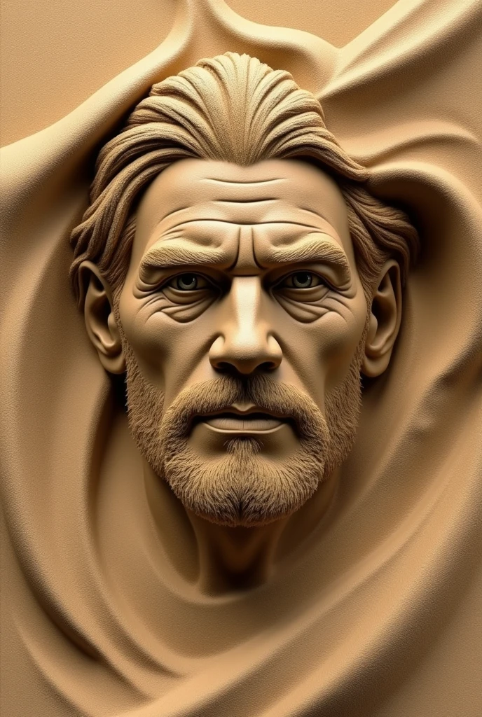 create a man face made from desert sand