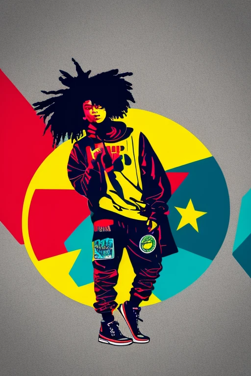 A background filled with scattered musical notes in various sizes and colors、
Creative logo illustration of a silhouette with dreadlocks and red headphones,
Banksy、
A background completely filled with scattered musical notes in various sizes and colors, covering the entire screen.
singer、microphone、Japanese、
beautiful girl colorful image
Dance hiphop Dance CREW Waacking Dance
Punking
black medium hair black medium hair
Five fingers Baggy clothes Baggy clothes
HIPHOP crew、
the Japanese flag, background,patriotic,minimal,simple,bold colors,graphic,flat design,clean