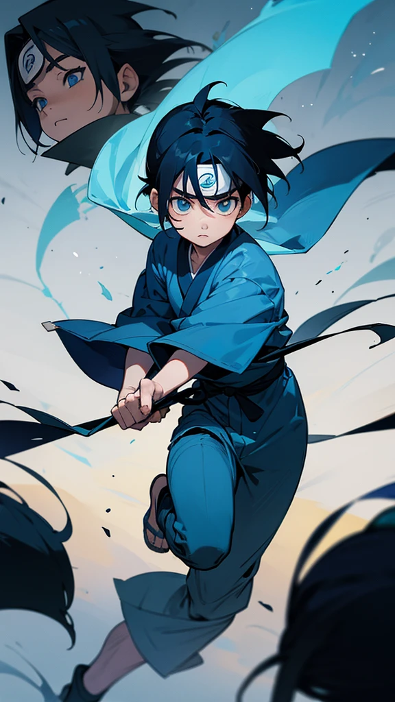 boy character, hyuga child from naruto genin with all blue clothes