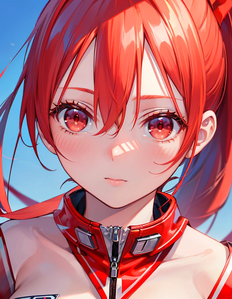 (close up:1.2),Practical,best quality, Ultra Detailed, High-quality CG rendering, The most exquisite、most beautiful, Floating lightly, high resolution, (1 Giant Girl), (best quality,4K,8K,masterpiece:1.2),(All red hair:1.5), (Ponytail:1.5),(Red Eyes:1.5), (Super Girl:1.0), (All red Ultraman jumpsuit:1.4),(Don't expose your skin:1.6),(Slightly larger breasts:1.5),(red gloves:1.3),(Red Shoes:1.3),(whole body:1.3),(Standing:1.3),(Plain surrounded by rocks:1.3),(Brown sand:1.3),(Fighting Stance:1.3),(Sweating:1.3),(Injuried:1.3),(Brown mud stains:1.3),(front:1.4),(Six-pack abs:1.4)