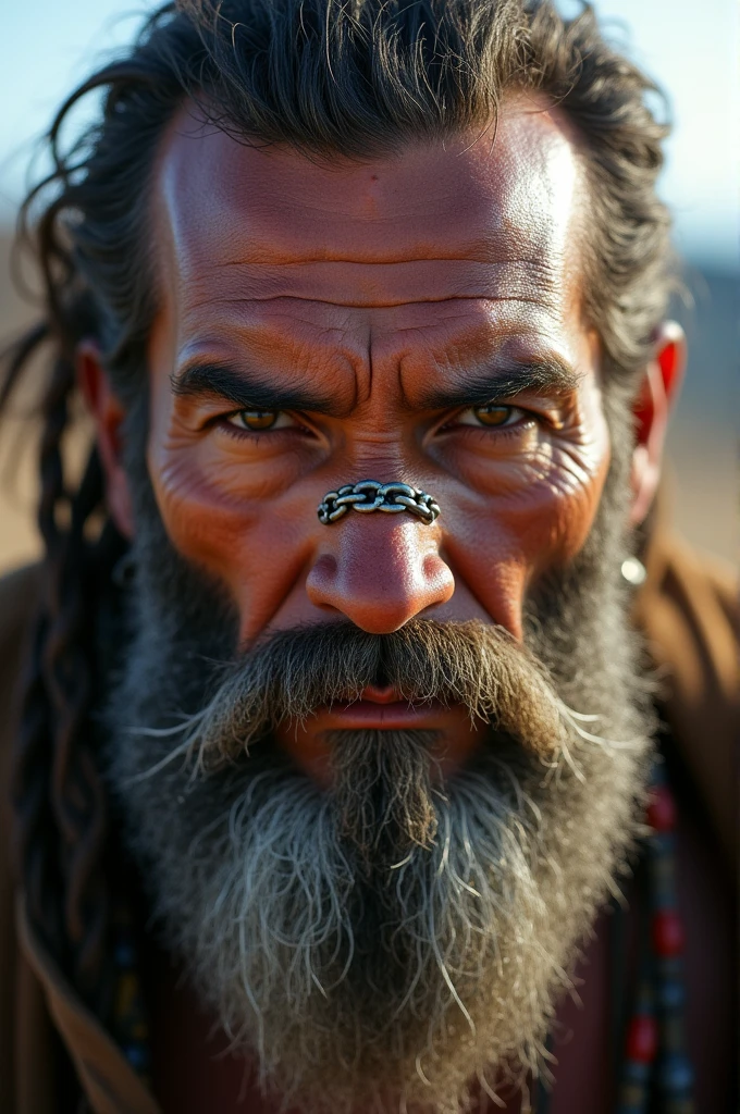 Buffalo man's nose pierced with a chain 