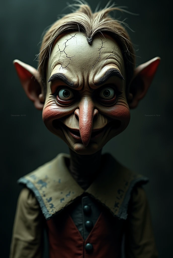 Portrait de Pinocchio en méchant dans un décor sombre