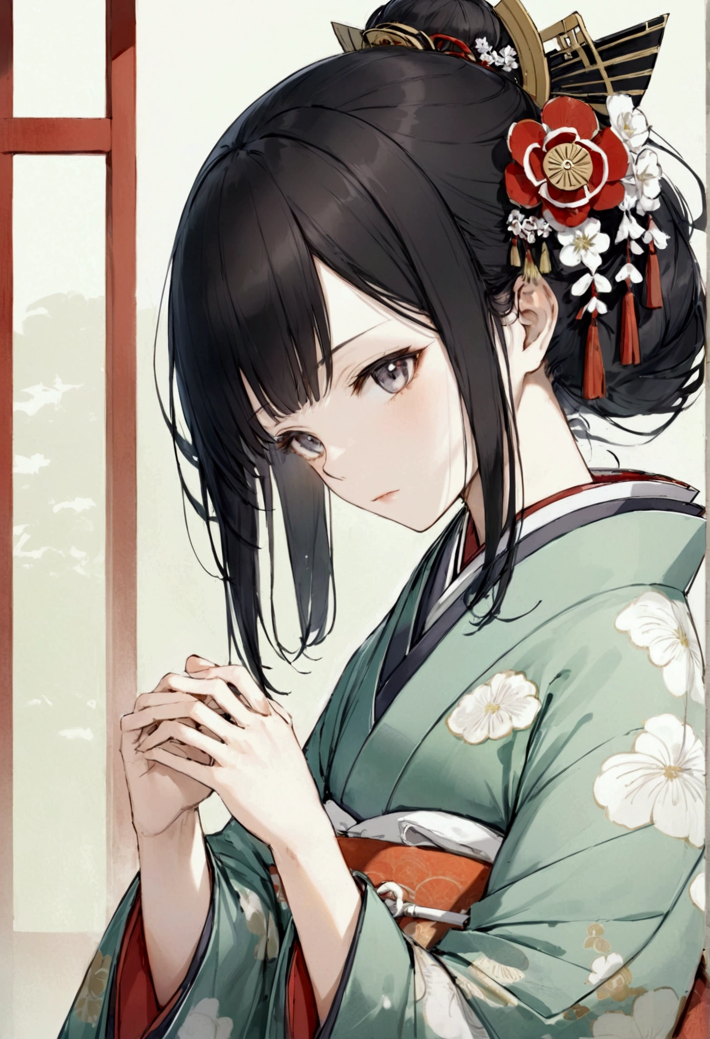 A woman wearing a kimono。Heian period。Offer a prayer