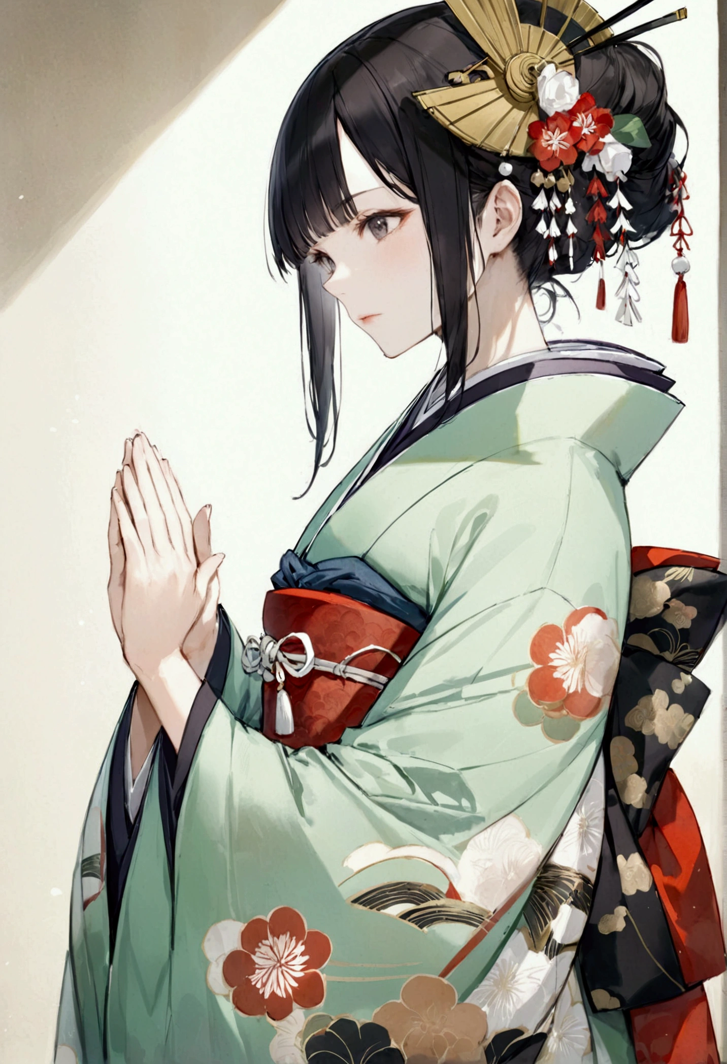 A woman wearing a kimono。Heian period。Offer a prayer