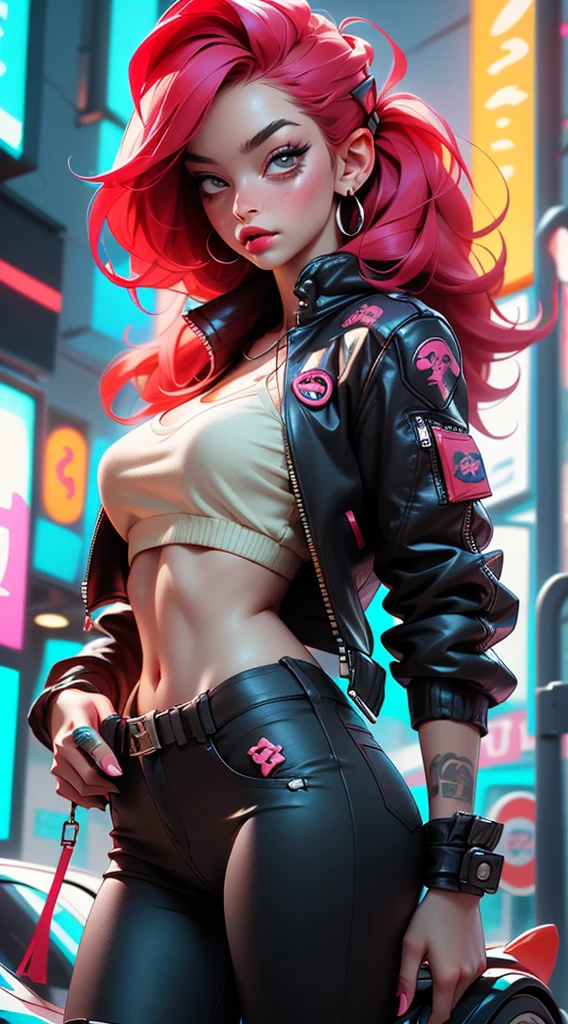 ((Best Quality, best resolution, award-winning portrait, official art)), ((perfect Masterpiece)), ((Realistic)) and ultra-detailed photography of a 1nerdy cyberpunk girl with goth and post apocalyptic colors. She has ((long red hair)), wears a (Harajuku-inspired cyberpunk tech-wear top) and a (Harajuku-inspired cyberpunk tech-wear bottom:1.2) , ((the most beautiful and sexy aesthetic)), sexy, super huge enormously gigantic , cleavage showing, hot, sexy, seductive, slutty