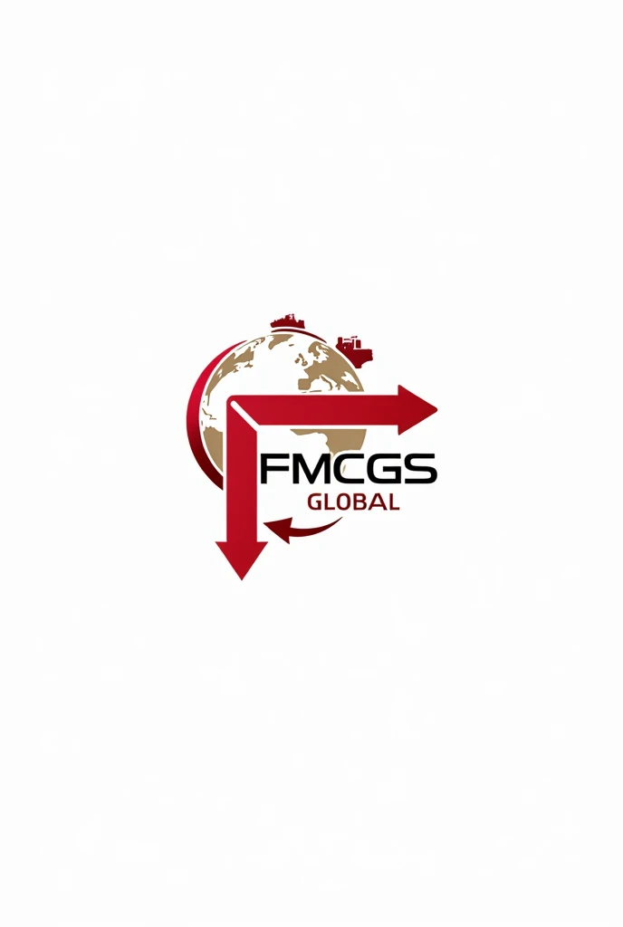 make me import export company logo, has earth symbols, arrow around, container, ship. Company name: FMCGS GLOBAL, The main colors are red and white. (Other colors may be available). Professional modern creative style 