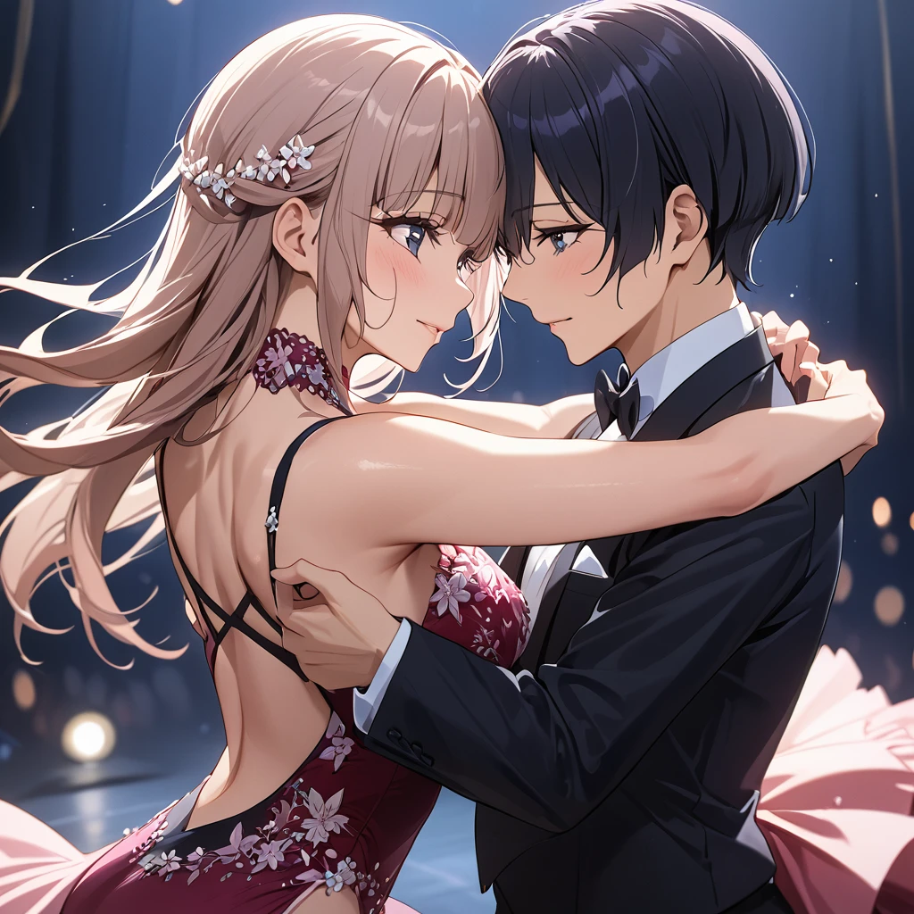 ((Highest quality)), ((masterpiece)), (detailed), （Perfect Face）、The woman is Reika Aoki with semi-long hair、A woman is dancing tango passionately in a beautiful gorgeous tango costume