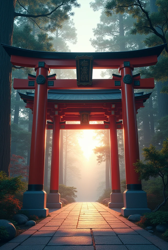 Generates an entrance to a Japanese shrine at dusk