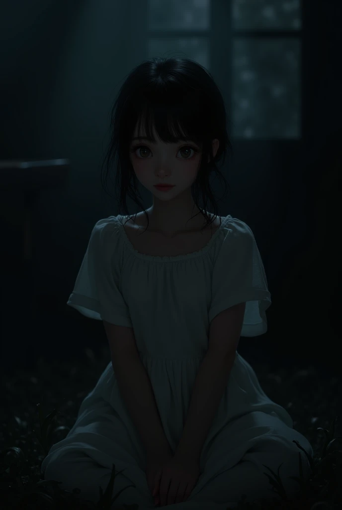 a cute girl in a dark room .