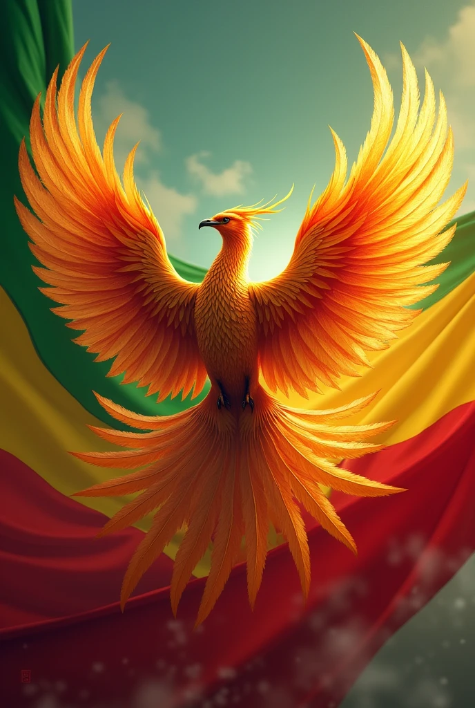 Beautiful Ethiopian Phoenix rising with Ethiopian flag on the sky