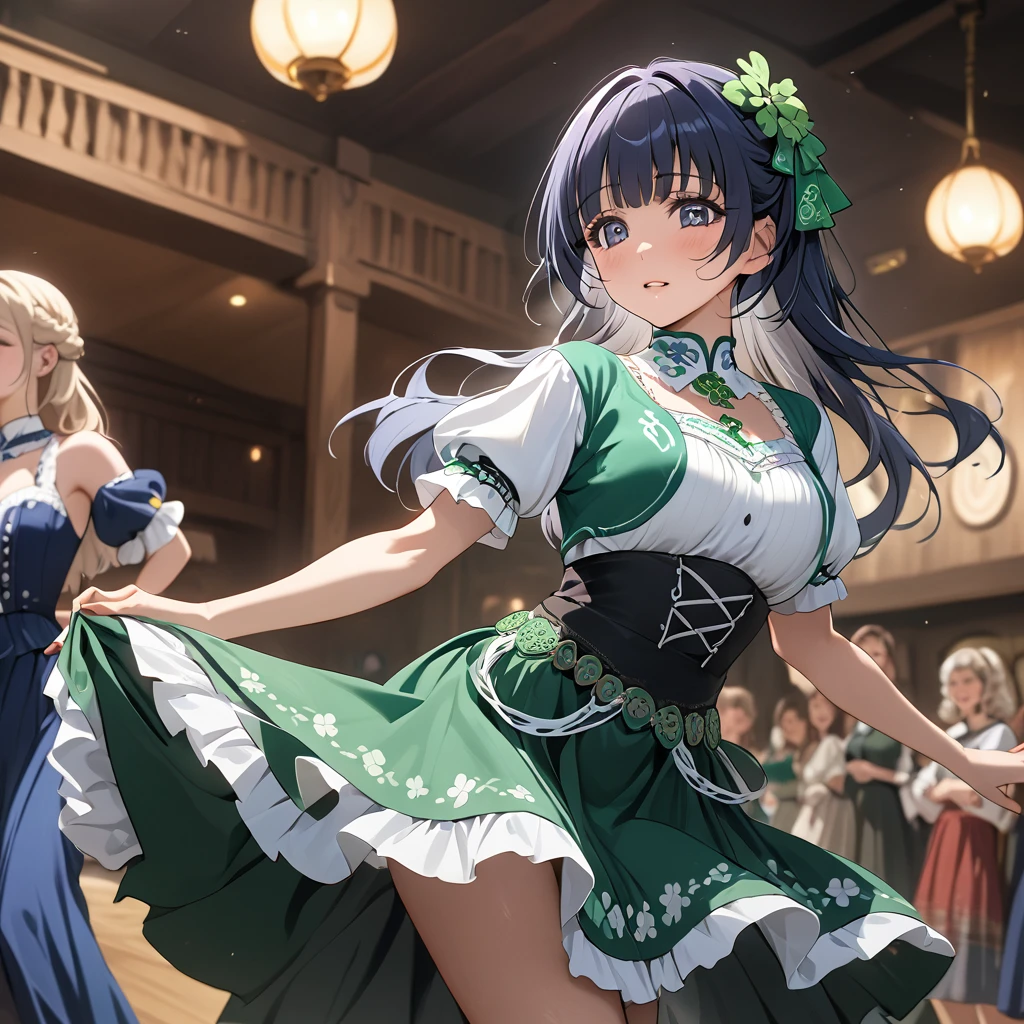 ((Highest quality)), ((masterpiece)), (detailed), （Perfect Face）、The woman is Reika Aoki with semi-long hair、A woman is dancing an Irish dance in an Irish costume in Ireland.