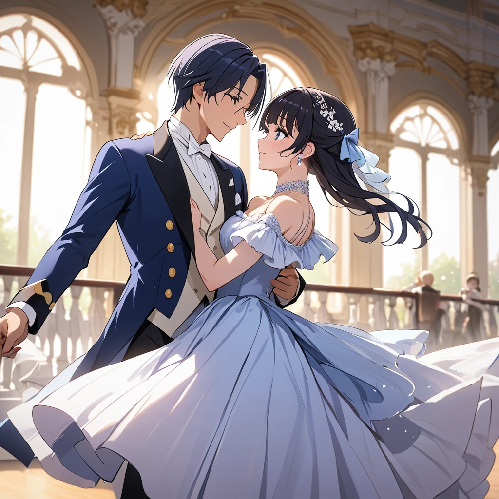((Highest quality)), ((masterpiece)), (detailed), (Perfect Face)、The woman is Reika Aoki with semi-long hair、A woman is dancing the waltz gracefully in a waltz costume in Vienna