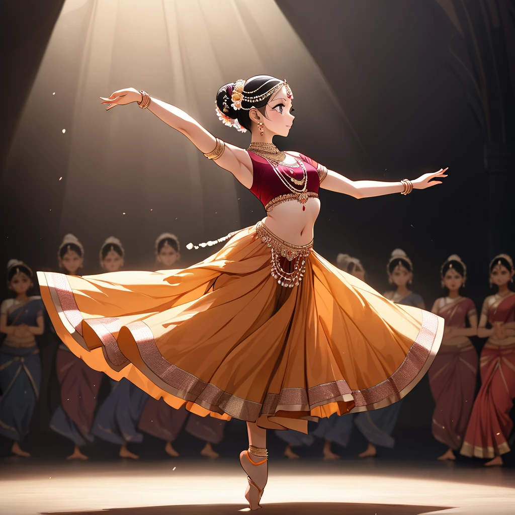 ((Highest quality)), ((masterpiece)), (detailed), (Perfect Face)、The woman is Reika Aoki with semi-long hair、A woman is dancing Bharatanatyam in Bharatanatyam costume in India