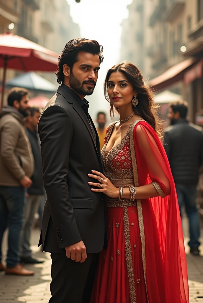 Bilal Saeed (a Pakistani singer) is standing with Kriti Sanon (an Indian actress),
it should seen they both are shooting a film