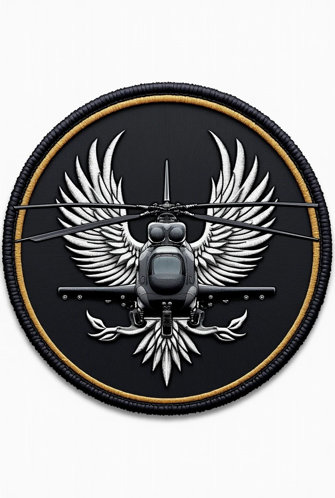 Create a circular patch of Aviation Squadron called Wolves having helicopter MI 171, with House Stark sigil, patch picture should be without background , make it circular