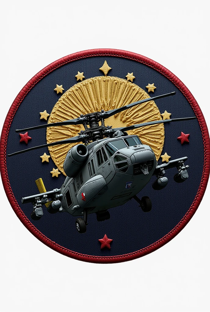 Create a circular patch of Aviation Squadron called Wolves having helicopter MI 171, with House Stark sigil, patch picture should be without background , make it circular