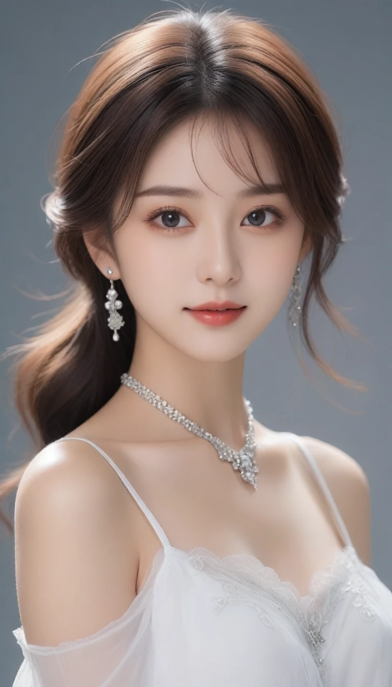 8k, ultra high resolution, best quality, masterpiece, Rule of thirds picturey,surreal, picture, 1 person, (:1.3), Pretty Woman, Cute face, Beautiful Eyes in Every Detail, 細かくdetailedに,masterpiece,, one girl:1.2, 日本のfemaleアナウンサー,best quality, 非常にdetailed, masterpiece, 1 person,female,(((完璧なfemaleの体))),very beautiful face, Very beautiful body,gentle expression, really beautiful eyes,(perfect makeup:1.1),fashion model,Curly hair,bushy hair,candy colored hair:1.3, very thin body,Smart Abs, chiffon blouse,friendly smile,upper body portrait,(white background), (glowing skin),(earring),,Looking at the audience、beauty,long neck、Smile a little、Please shut your mouth and smile、(((ideal body type))),A cup small breasts :2,whole body、complete anatomy、鮮明なdetailed、detailed、surreal、light and shadow,strong light