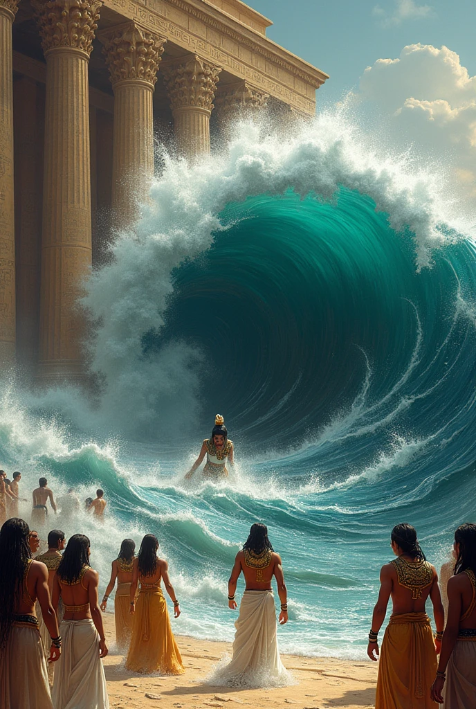 Egyptians swallowed by tsunami、Pharaoh swallowed by tsunami、Egyptian king swallowed by tsunami