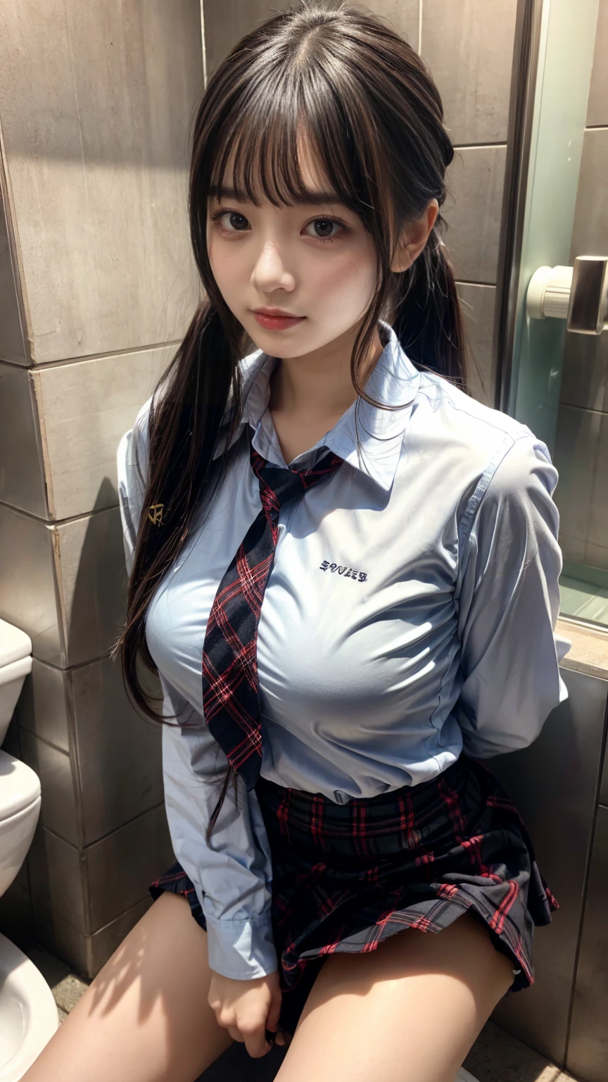 (full figure:1.1), (1 girl as yukino yukinoshita:1.5), highres, solo, big breasts, waist long black hair, (twintails:0.5), (pleated school miniskirt:1.5), (black knee high socks:1.5), (loose red ribbon:1.2), (cotton skirt:1.5), (unbuttoned white shirt:1.4), (ahegao:1.5), green eyes, (rolling eyes:1.5), (naked breasts:1.5), spread legs, (squatting:1.1), legs wide open, (drugged:1.5), (breastapart:1.4)