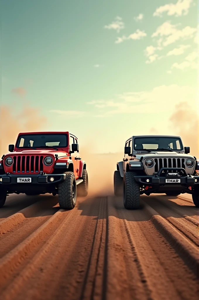 Thar and scorpio drag race on the field