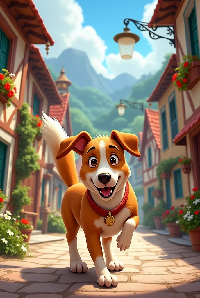 a mischievous dog, explorant le village