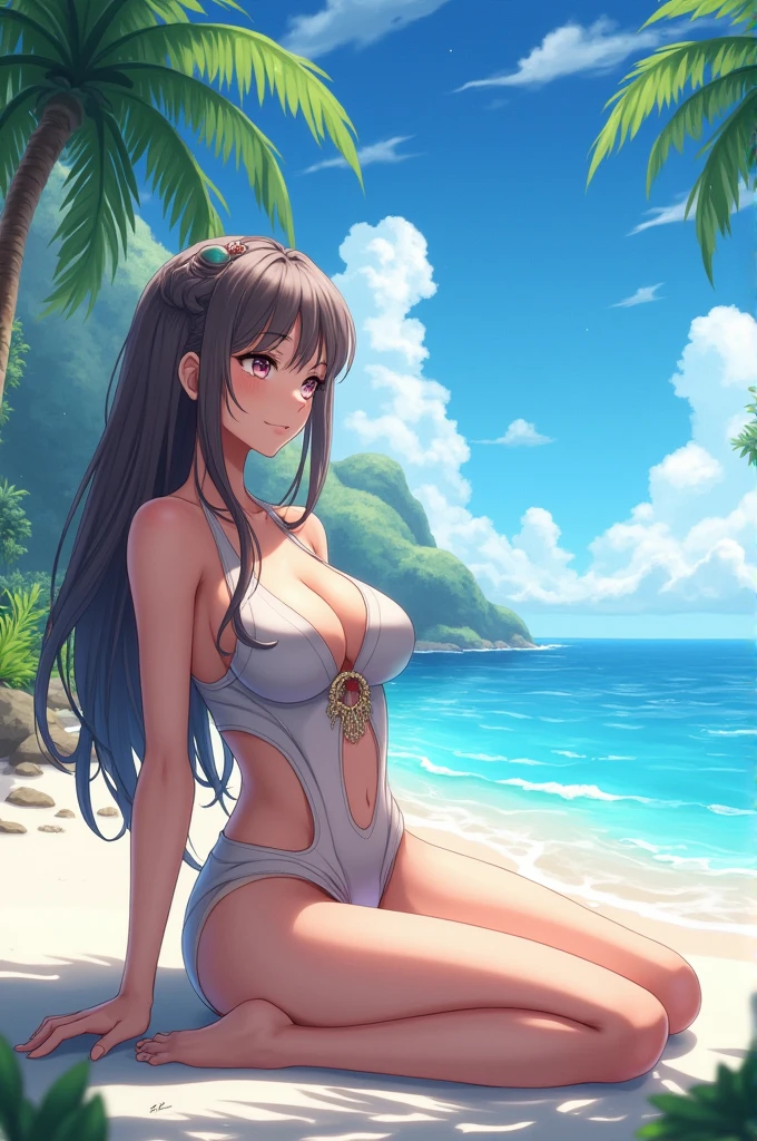 Waifu anime style on the beach 