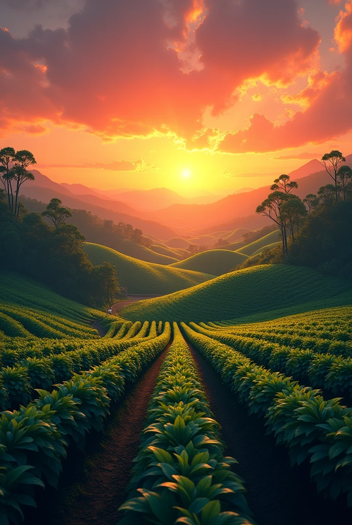 ((Sunset)), ((coffee plantation))