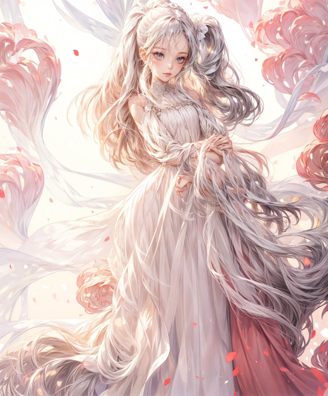 long hair Long dress White ribbon antique Background white Stickers whole body front