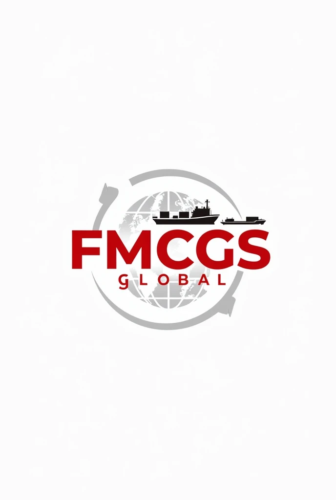 make me import export company logo, has earth symbols, arrow around, container, ship. Company name: FMCGS GLOBAL, The main colors are red and white. (Other colors may be available). Professional modern creative style 