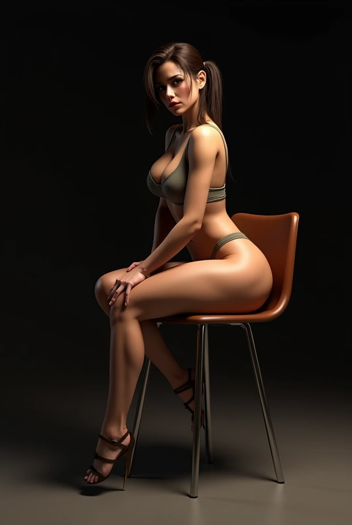 Naked Lara Croft sits sexily on a chair 