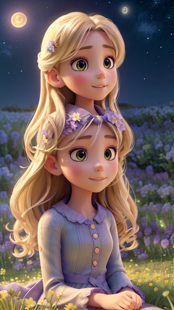 A sleeping girl in a field of flowers, under a starry night sky, dreaming in a colorful fantasy world, with a gentle, ethereal atmosphere and soothing, serene tones, (best quality,4k,8k,highres,masterpiece:1.2),ultra-detailed,(realistic,photorealistic,photo-realistic:1.37),beautiful detailed eyes,beautiful detailed lips,extremely detailed eyes and face,longeyelashes,beautiful girl,serene expression,laying down,surrounded by flowers,starry night sky,moonlight,glowing fireflies,mist,soft warm lighting