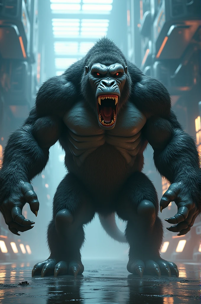 Angry Gorilla+ shark hybrid futuristic