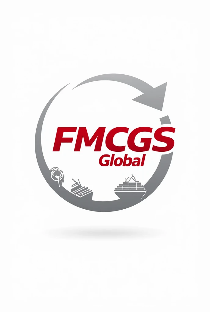 make me import export company logo, has earth symbols, arrow around, container, ship. Company name: FMCGS GLOBAL, The main colors are red and white. (Other colors may be available). Professional modern creative style