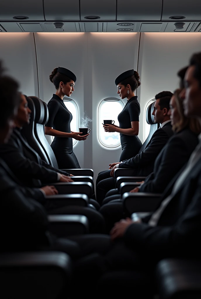 Australia visa, black plane, passegers sitting, co, woment serving coffe, black, sexy nigeria, clouds 
