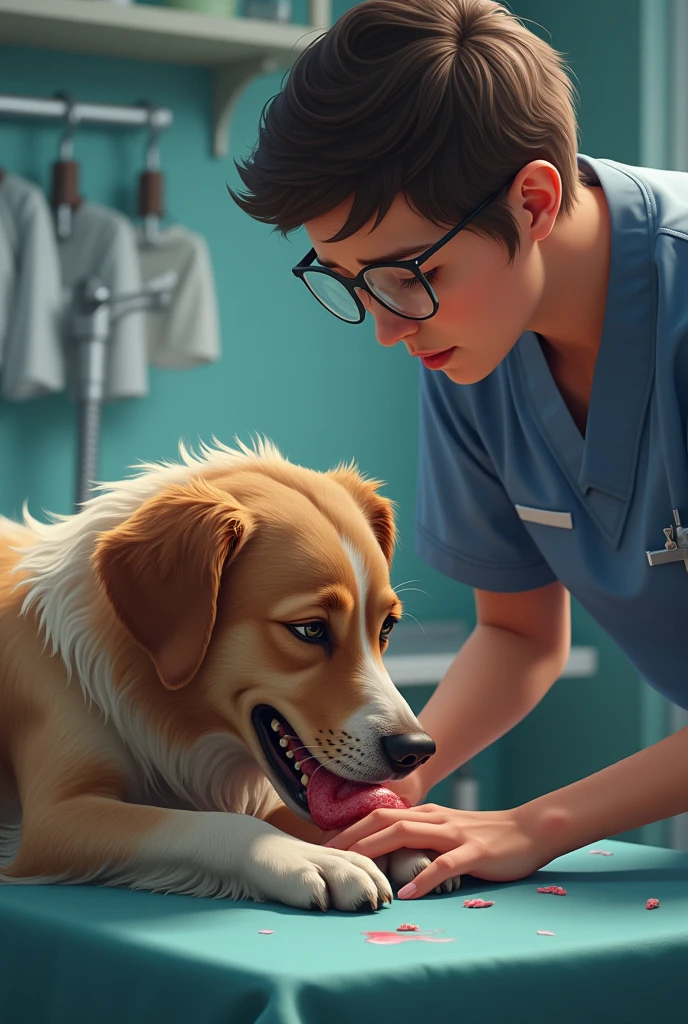 Injured dog being treated by a vet