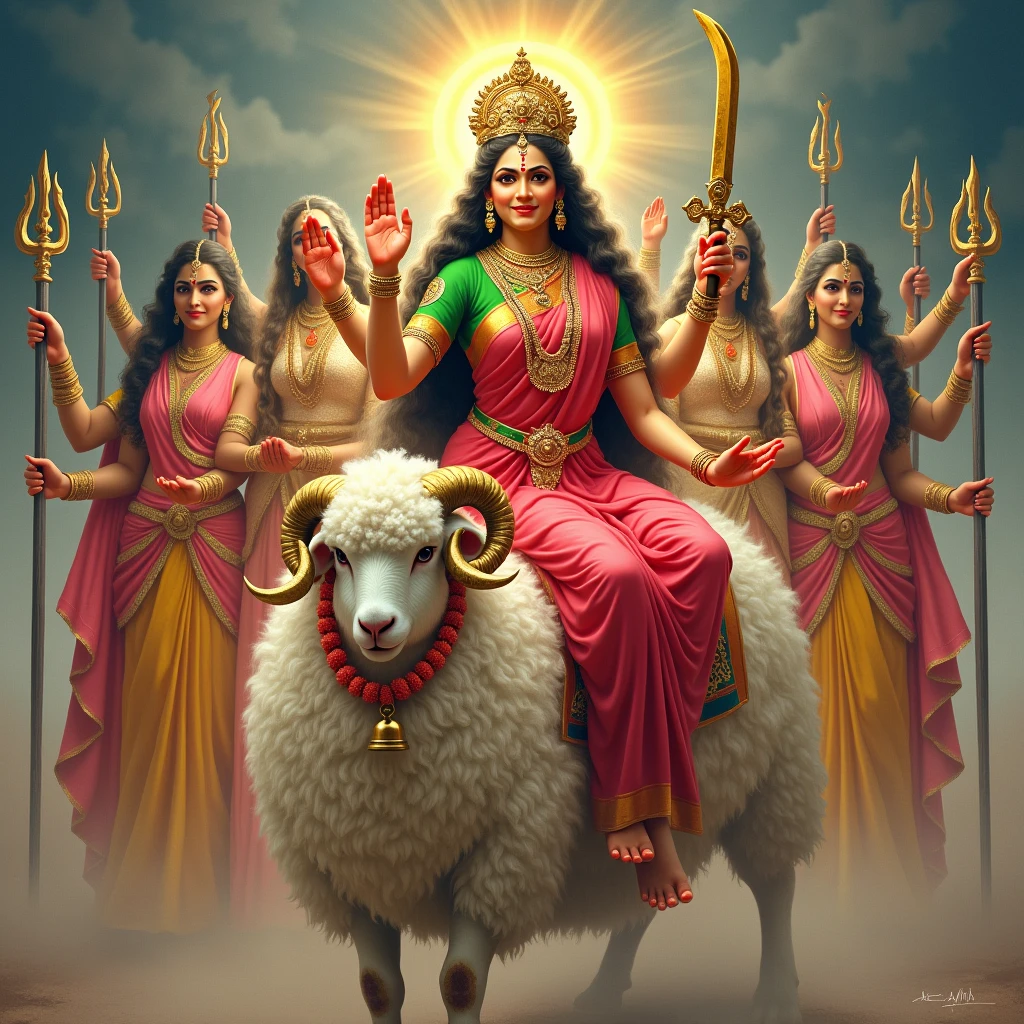 શ્રી ગેલ માતાજી એક મોટા ચિંગડા વાળા સફેદ રંગ નાં ઘેટાં પર બેઠા હોય છે અને શ્રી ગેલ માતાજી નાં હાથે આશીર્વાદ આપતા હોય છે અને બીજા હાથે માં તલવાર,ત્રીશુલય,ચક્ર, હોય છે અને શ્રી ગેલ માતાજી એ લાલ રંગ ની સાડી પહેરી હોય છે અને તેનું બ્લાઉઝ લીલા રંગનું હોય છે શ્રી ગેલ માતાજી ની બાજુ ૬ બહેનો સાથે ઉભા હોય છે અને ૬ બહેનો નાં હાથ માં ત્રીશુલ હોય છે અને શ્રી ગેલ માતાજી નાં ગળામાં ફુલો નો હાર હોય છે અને ઘેટાં નાં ગળામાં ધંટડી હોય છે અને શ્રી ગેલ માતાજી સાથે મળીને સાત બહેનો હોય છે 