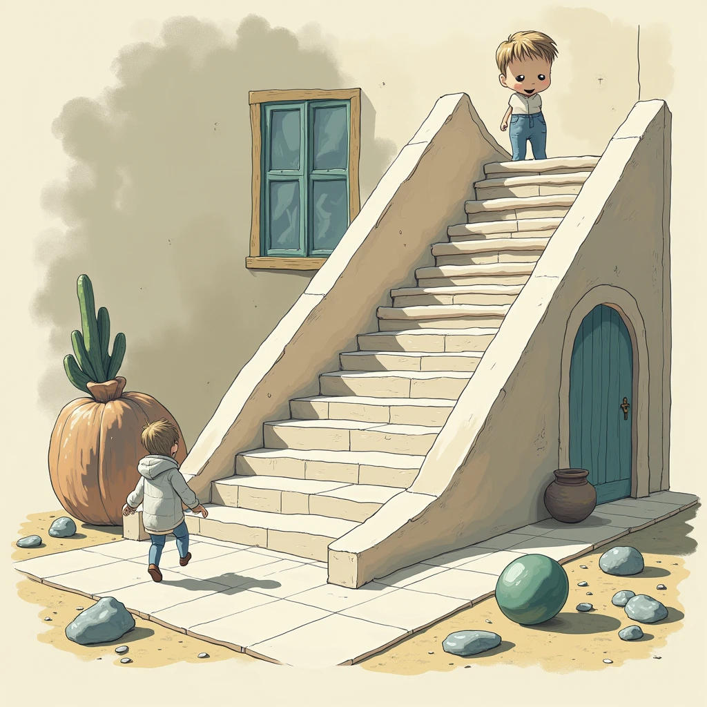 Surreal Scene, Trick Art, Optical illusion, Schroeder's Stairs, illustration,